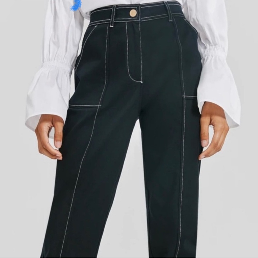 Something Navy Black Wide Leg contrast stitch trousers size‎ 16 New